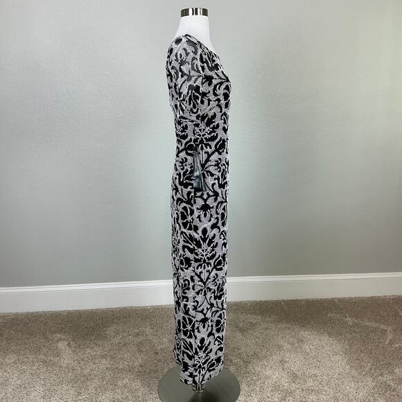 JS Collections Embroidered Lace Column Evening Gown Black and White Size 4 Dress - Picture 3 of 14